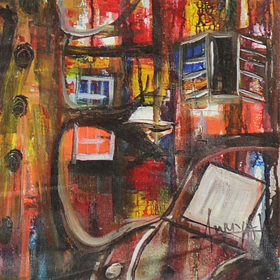 'Urban I' - Unstretched West African Urban Themed Acrylic Painting