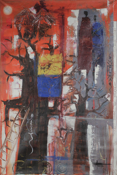 'New Day' - Original Signed Expressionist Painting from West Africa