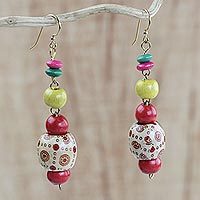 Featured review for Wood beaded dangle earrings, Joyful Sunrise