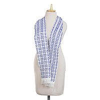 Cotton and rayon blend kente scarf, 'Royal Blue Hotsui'