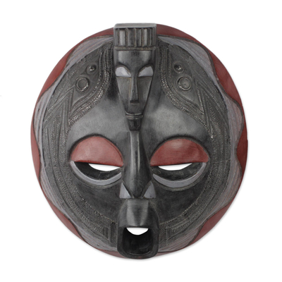 Afrikanische Holzmaske, 'Akan-Einheit - Authentische afrikanische Holz- und Aluminium-Wandmaske