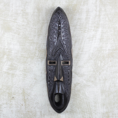 African wood mask, 'Anigye Ye' - Handcrafted Wood Metal African Mask
