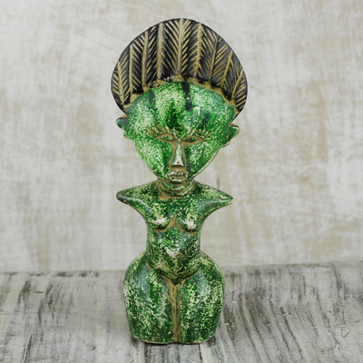 Wood statuette, 'Obaa Sima' - Hand Carved Wood Female Figure Statuette from Ghana