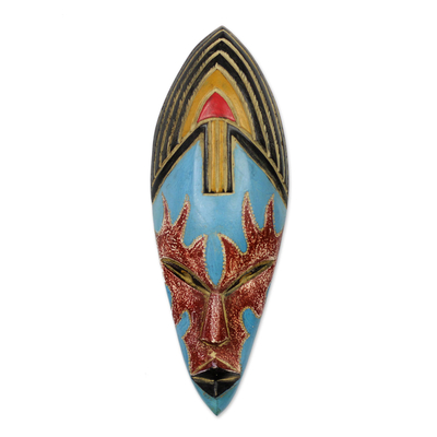 African wood mask, 'True Beauty' - Multicolored African Wood Mask from Ghana