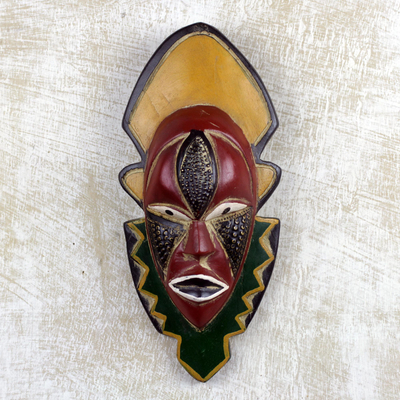 Máscara de madera africana - Máscara de madera africana hecha a mano multicolor de Ghana