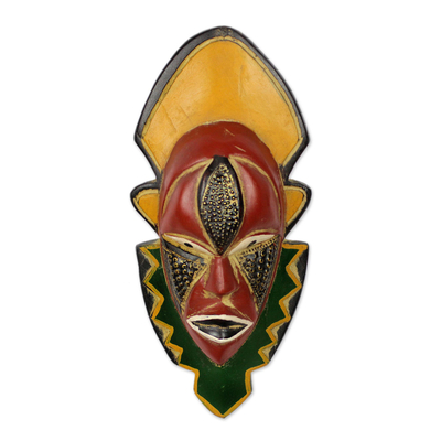 African wood mask, 'Narrow View' - Multicolored Handmade African Wood Mask from Ghana