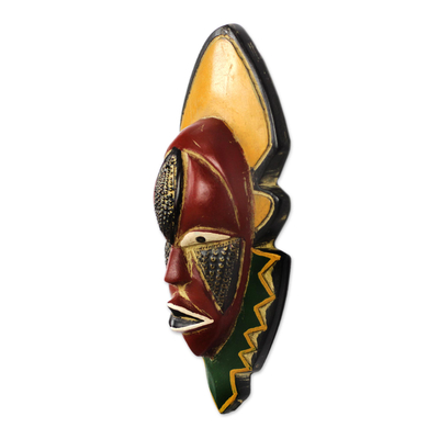 African wood mask, 'Narrow View' - Multicolored Handmade African Wood Mask from Ghana