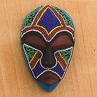African beaded wood mask, 'Abusua'