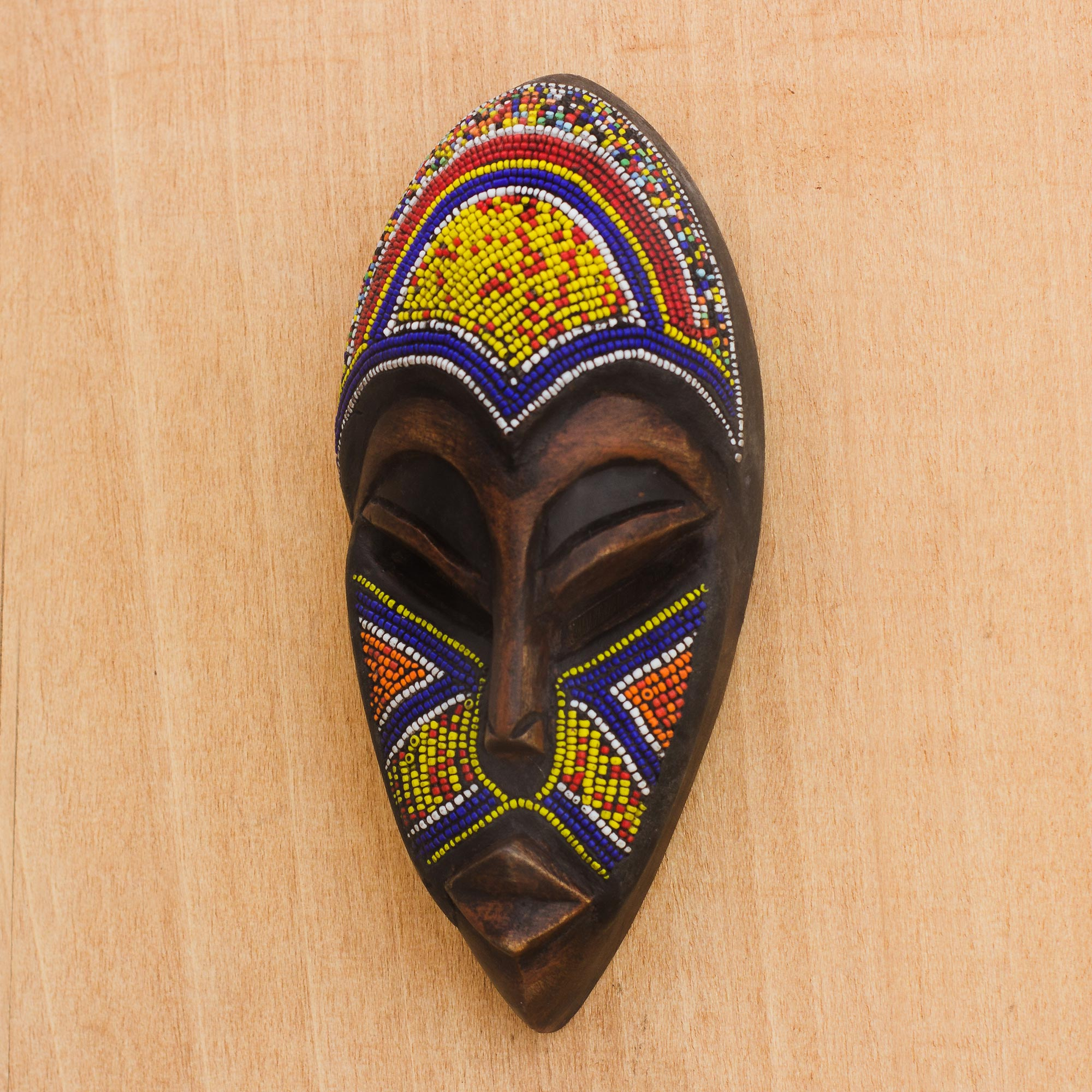 Colorful African Mask with Recycled Glass Beads - Domeabra | NOVICA