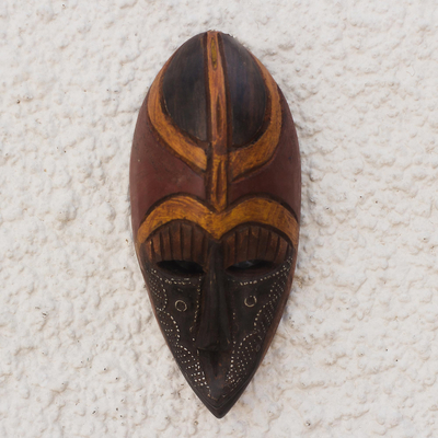 Máscara de madera africana, 'Noyim' - Máscara de pared artesanal de aluminio y madera