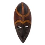 African wood mask, 'Noyim' - Artisan Crafted Aluminum and Wood Wall Mask