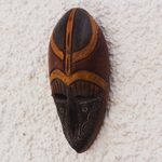 African wood mask, 'Noyim' - Artisan Crafted Aluminum and Wood Wall Mask