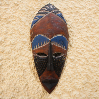 Afrikanische Holzmaske - Wandmaske aus afrikanischem Holz mit geprägtem Aluminium