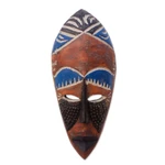 African wood mask, 'Rise and Conquer' - African Wood Wall Mask with Embossed Aluminum