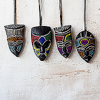 African beaded wood masks, 'Melowo' (set of 3) - Hand Crafted Beaded Wood Small African Masks (Set of 3)