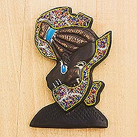 Beaded wood sculpture, 'African Mama'