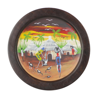 Hand Painted Decorative Plate with Village Scene