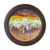 Decorative wood plate and stand, 'African Village Scene' - Hand Painted Decorative Plate with Village Scene