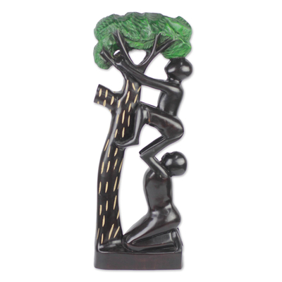 Wood sculpture, 'A Good Climber' - Wood Sculpture of a Person Climbing a Tree from Ghana