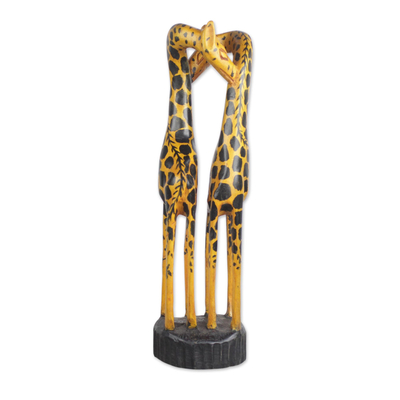 Escultura de madera - Escultura de madera de jirafas besándose tallada y pintada a mano