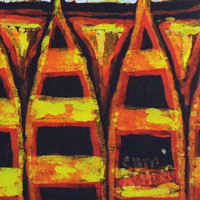 Arte de algodón batik - Pintura batik de África occidental de canoas de Ghana