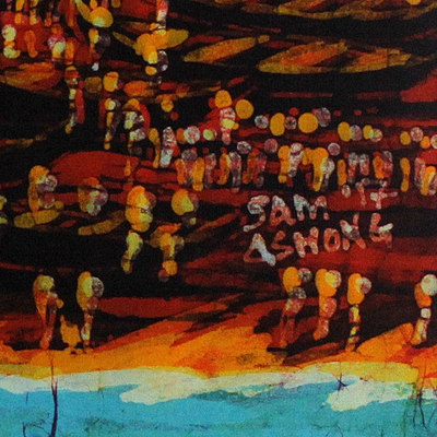 Batik cotton wall art, 'Day Before Tuesday' - Signed West African Batik Painting of Fishermen from Ghana