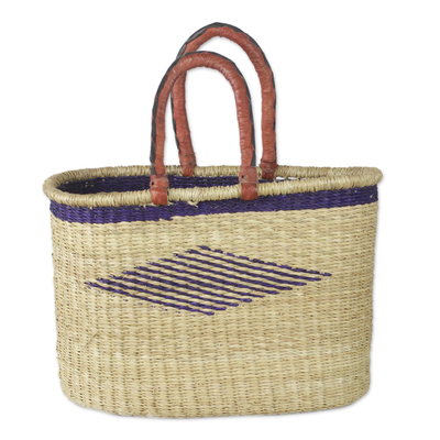 Hand Woven Raffia Tote with Leather Handles