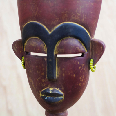African wood sculpture, 'Royal Akuaba Doll' - African Wall Mask Styled After Traditional Fertility Doll