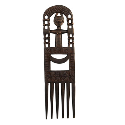 Wall Art of Traditional West African Comb and Fertility Doll