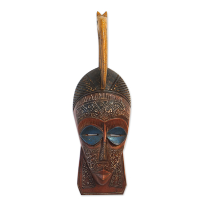 Bird-Themed African Sese Wood Mask Crafted in Ghana