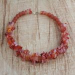Agate and recycled glass beaded necklace, 'Coral Kiss' - Handmade Coral Red Agate and Recycled Glass Beaded Necklace