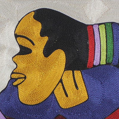 Arte de pared de hilo de seda - Arte de hilo de África occidental hecho a mano del guitarrista
