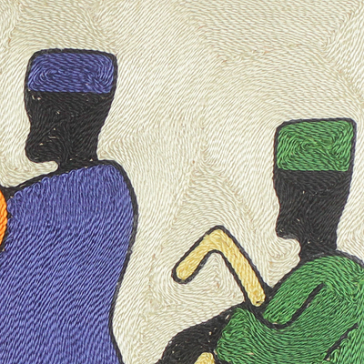 Wandkunst aus Seidenfaden - Westafrikanische Trommel- und Tanz-Threadwork-Kunst