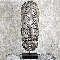 African wood mask, 'Asomdwe' - Hand Crafted African Wood Mask on Stand