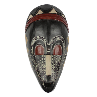 African wood mask, 'Speechless' - Artisan Crafted African Wood Mask with Closed Mouth
