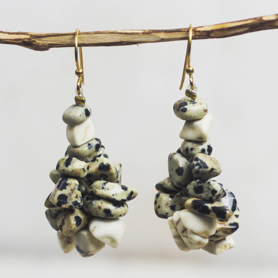 Agate beaded cluster earrings, 'Speckled Wonder' - Ghanaian Handmade Speckled Agate Cluster Earrings