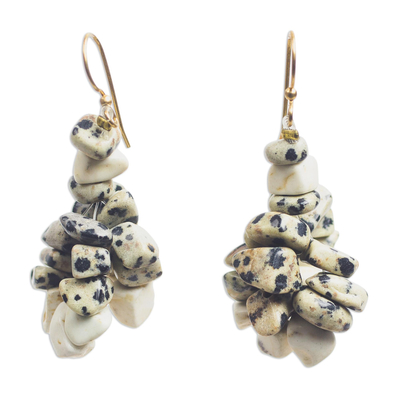 Agate beaded cluster earrings, 'Speckled Wonder' - Ghanaian Handmade Speckled Agate Cluster Earrings