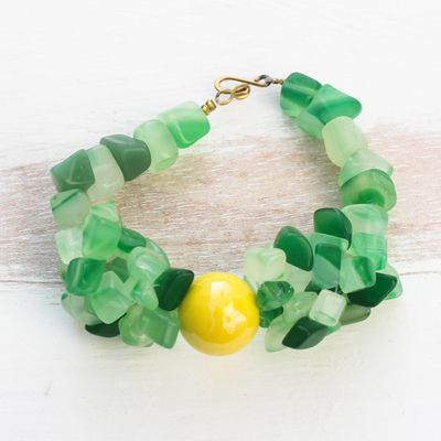 Agate beaded bracelet, 'Selorm' - Handmade Agate Beaded Bracelet with Recycled Glass Beads