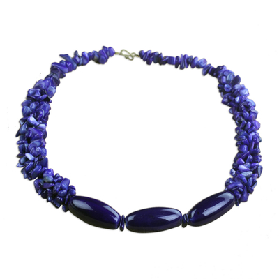 Agate and recycled glass beaded necklace, 'Indigo Delight' - Handmade Indigo Agate and Recycled Glass Beaded Necklace