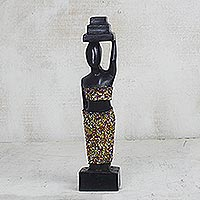 Wood statue, 'Akonobaa' - Handmade Sese Wood African Statue Sculpture