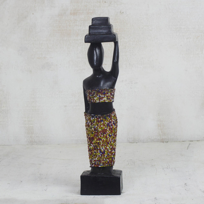 Estatua de madera, 'Akonobaa' - Escultura de estatua africana de madera de Sese hecha a mano