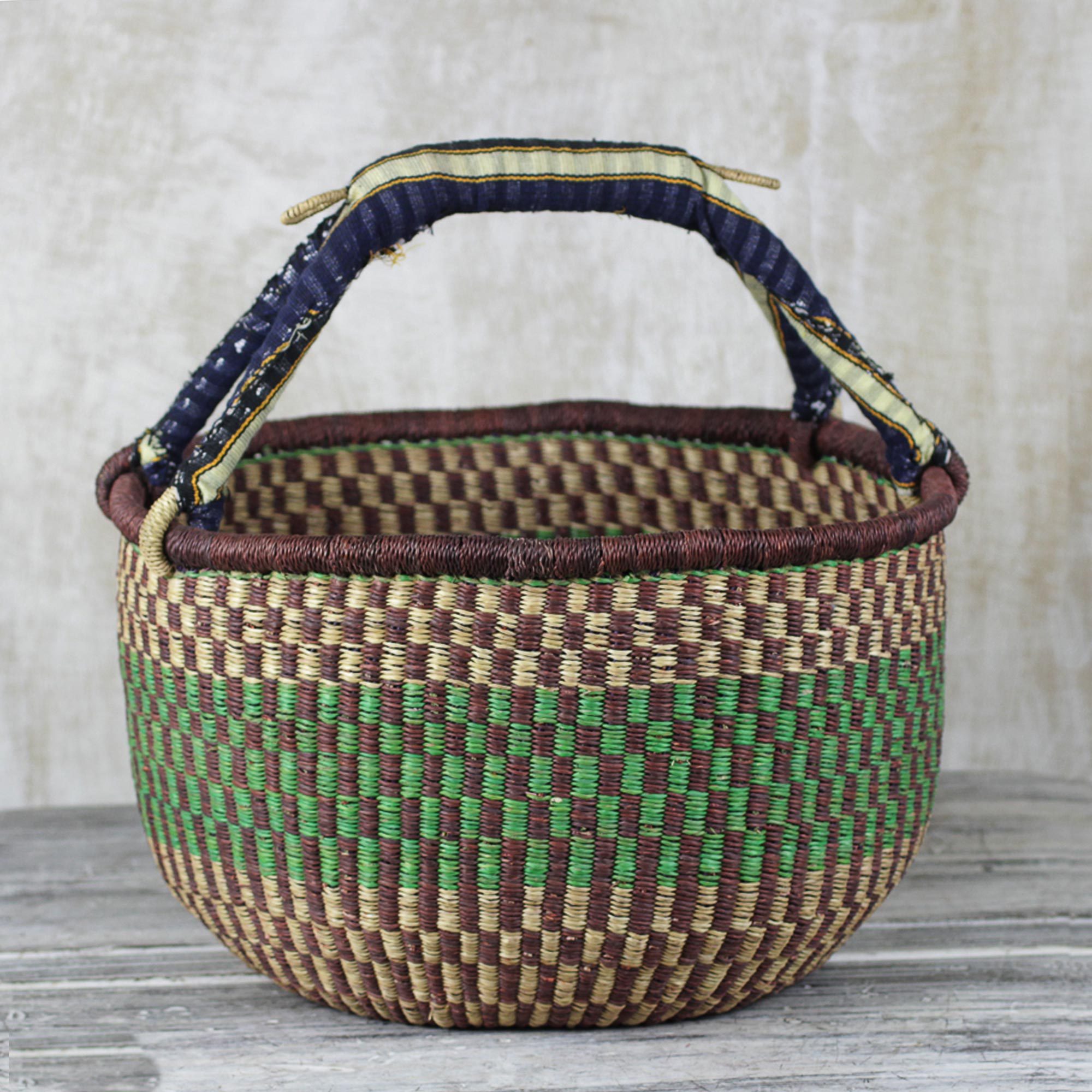 Handwoven Raffia Basket with Cotton Handles from Ghana Forest