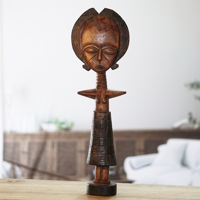 Muñeca de fertilidad de madera - Muñeca tradicional de fertilidad de madera de Sese hecha a mano en Ghana