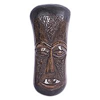 African wood mask, 'Wonderfall' - Ghanaian Artisan Carved Sese Wood Mask with Textured Finish