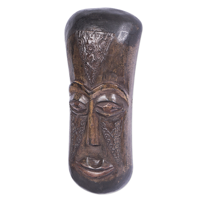 Ghanaian Artisan Carved Sese Wood Mask with Textured Finish