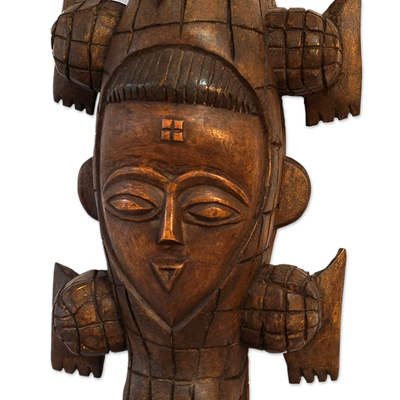 African wood mask, 'Mukoso' - Traditional African Wood Mask with Hand-Carved Motifs