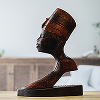 Wood sculpture, 'Baba' - Traditional Hausa-Inspired Sese Wood Sculpture Made in Ghana