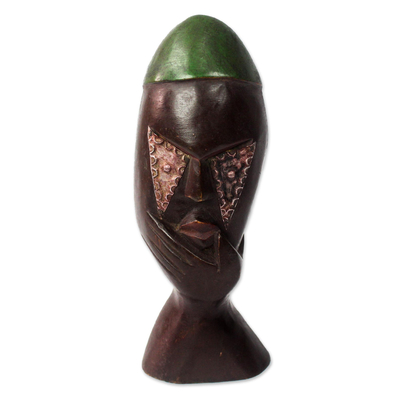 Thoughtful Sese Wood Sculpture by a Ghanaian Artisan