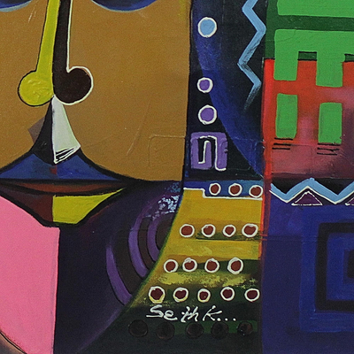 'Idiomatic Expression' - Cubist Symbolic Acrylic Painting from West Africa