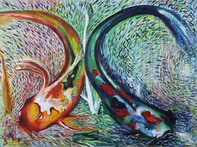 'Abundance' (2017) - Original Acrylic on Canvas Painting of Fish from Ghana